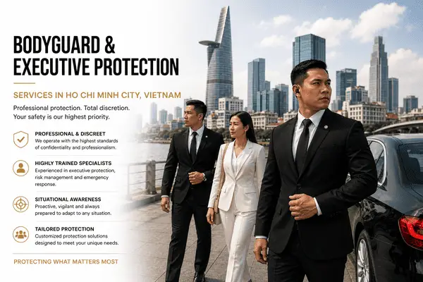Our professional Bodyguard & Executive Protection Services in Ho Chi Minh City (HCMC) Vietnam and discreet tailored HCMC VIP Security Solutions are designed for corporate executives, foreign investors, diplomats and international business travellers requiring dependable personal security support throughout Ho Chi Minh City (HCMC), Saigon